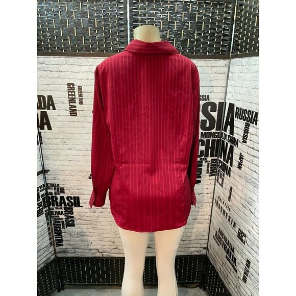 East 5th Plus 1X Red Metallic Striped Button Down Collar Long Sleeve Shirt - Picture 3 of 5